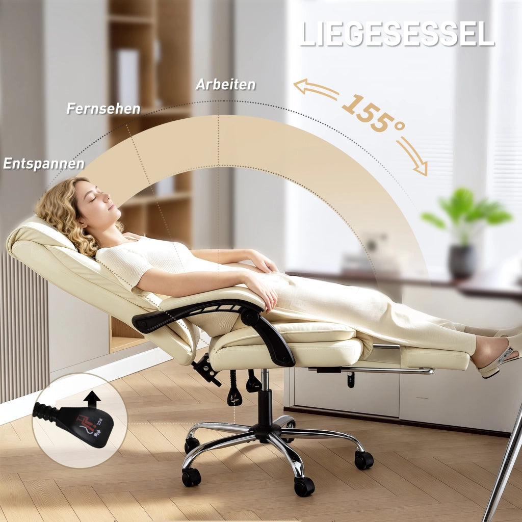 Sedia da ufficio ergonomica con poggiapiedi ¨C zephmum ¨C similpelle beige e nero