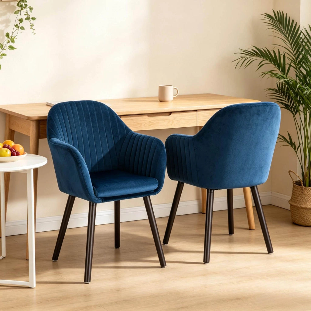 Sedia da pranzo in velluto blu 42x50x81 cm, set da 2, con braccioli