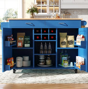 Isola cucina 102x45x92 cm con ruote bloccabili e spazio laterale; MDF e metallo; blu