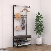 Appendiabiti da ingresso con panca, 5 ganci e 2 ripiani scarpe, struttura in metallo 72,5x35x180 cm