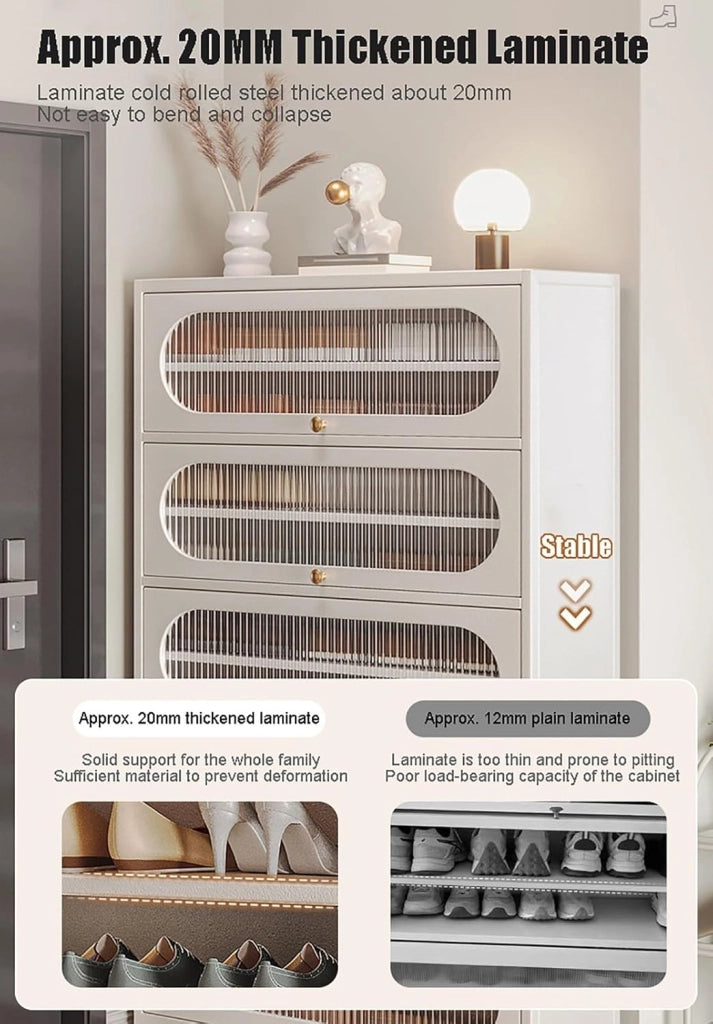 scarpiera Scarpiera con 3 ante a pressione, organizer per riporre le scarpe, mobili in acciaio al carbonio, scarpiera da ingresso con laminati rimovibili, scarpiera indipendente per interni ed es