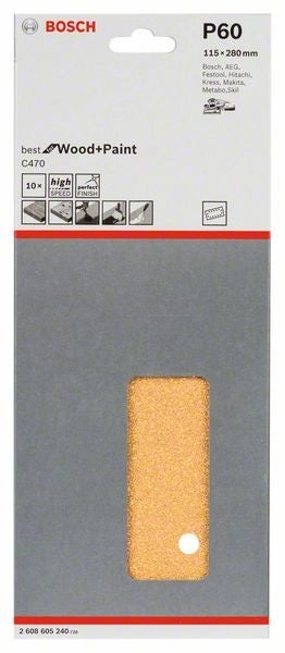 2608605240 - Set 10 Fogli abrasivi C470 , 115mm X 280mm , P60 , BEST for LEGNO+VERNICE