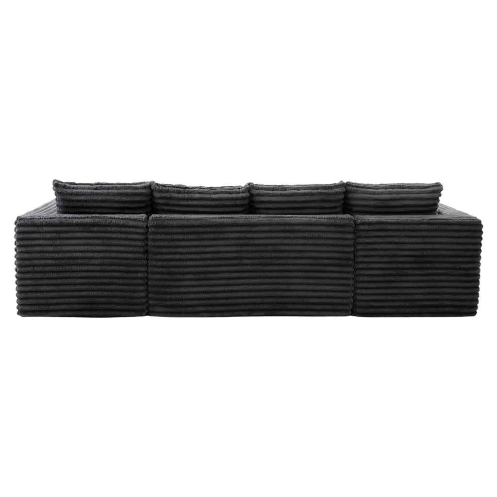 Divano panoramico a U Modulare con Portabicchiere e Tasca laterale, in Corduroy, Grigio scuro 320 × 155 × 88 cm