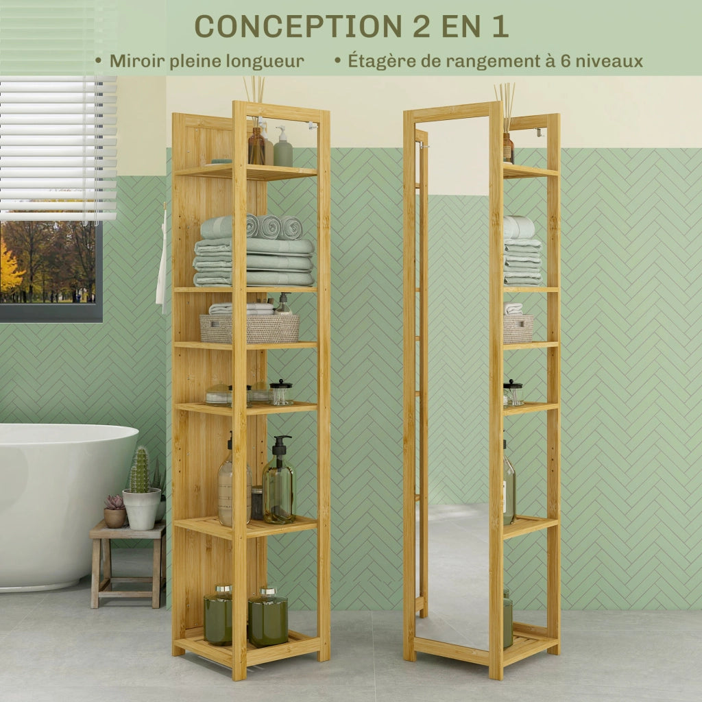 Mobile colonne bagno 6 ripiani in bamb¨´ con specchio ¨C Minimal ¨C 35x35x168 cm