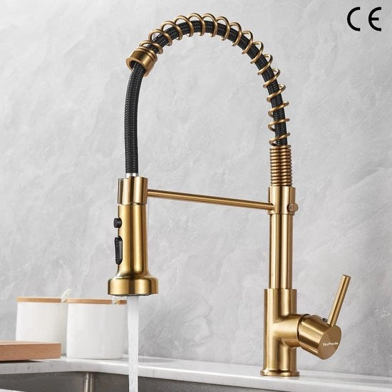 Rubinetto da Cucina - Miscelatore - Aspiratore Rimovibile - 360° Girevole - Multifunzionale - 3 Modalità - Oro