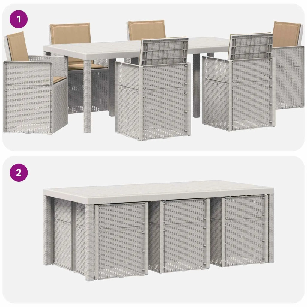 Set da Pranzo per Giardino 7 pcs Bianco e Tortora PP 3430081