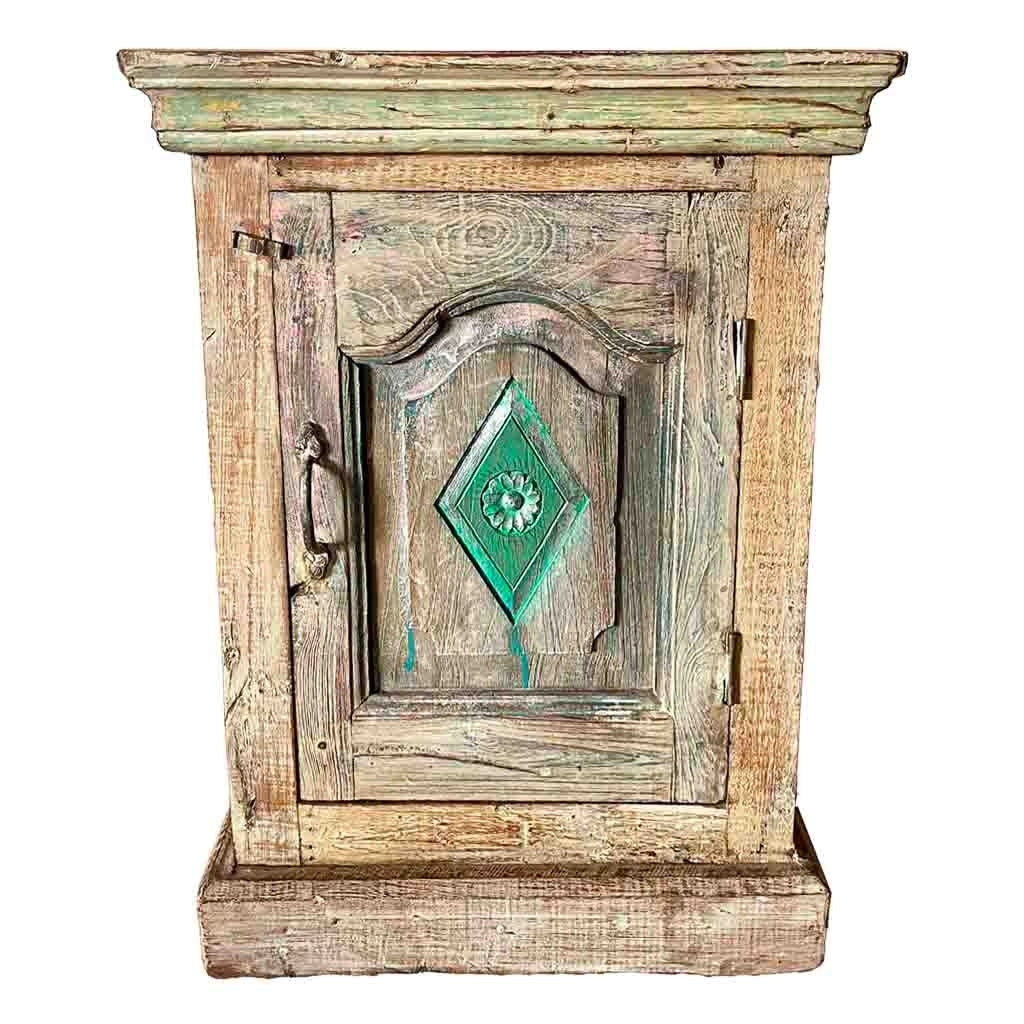 Comodino in legno con finitura artigianale marrone 49x28x62h cm