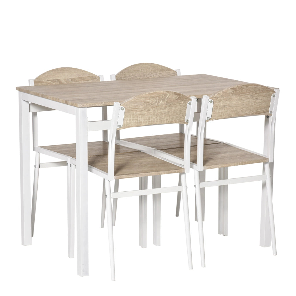 Tavolo da pranzo con 4 sedie, struttura in MDF e telaio in acciaio, stile rustico, per cucina, grigio chiaro