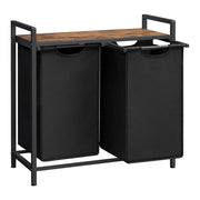 Cesto portabiancheria con 3 scomparti e 1 ripiano rimovibile per sacchetti capacità 38 litri per sacchetto per bagno o lavanderia nero 12_0006764