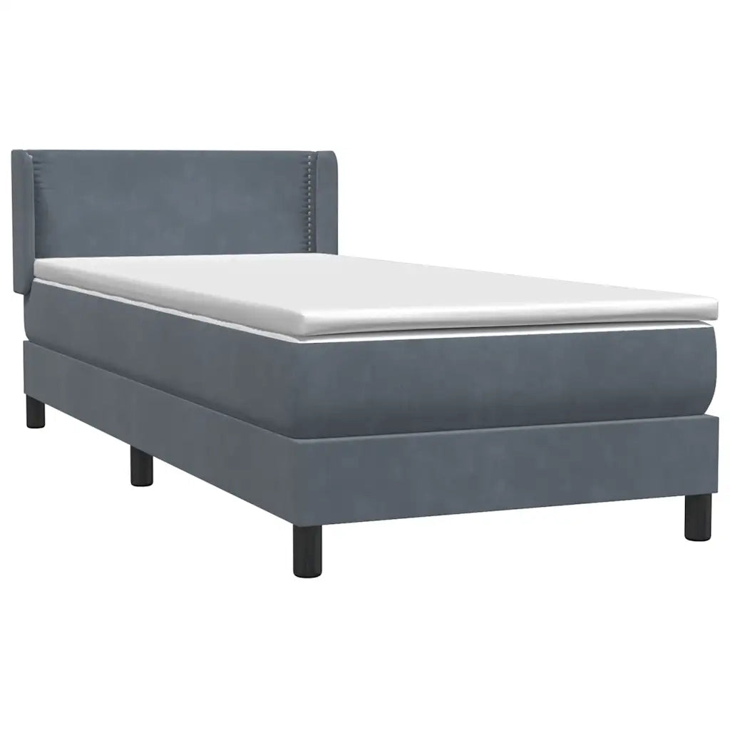 Giroletto a Molle con Materasso Grigio Scuro 90x220 cm Velluto
