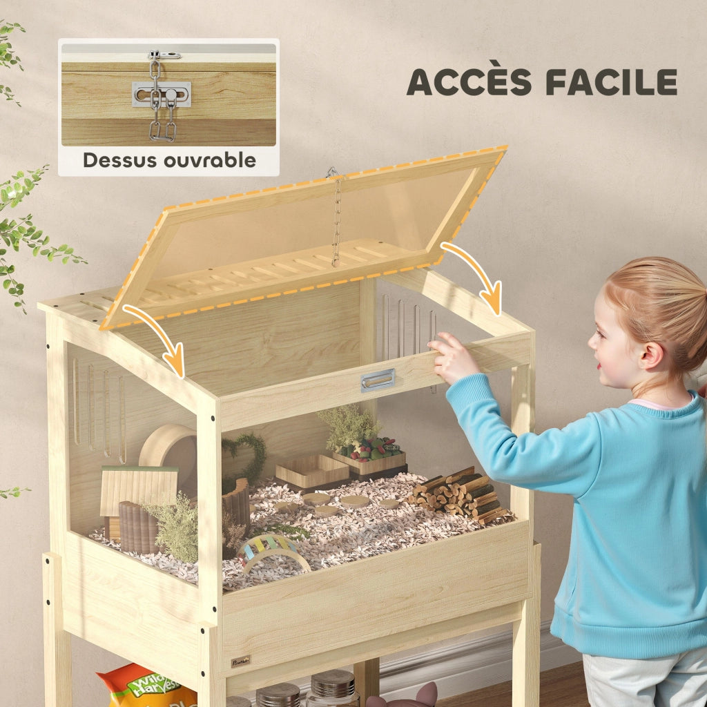 Casetta per criceti in legno con ripiano e coperchio ¨C zephmum ¨C 83x50x103 cm