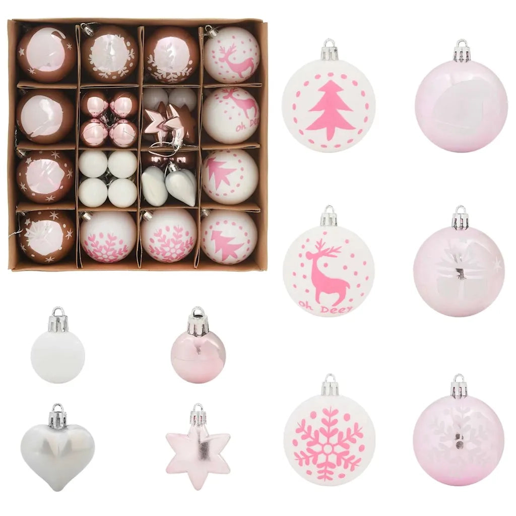 Set di Palle di Natale 40 pz Bianco e Rosa Plastica CFW9620158