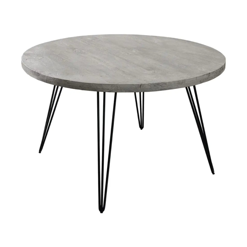 Table SILVA – Legno di mango grigio e metallo nero – 80 cm – Forma rotonda – Stile contemporaneo