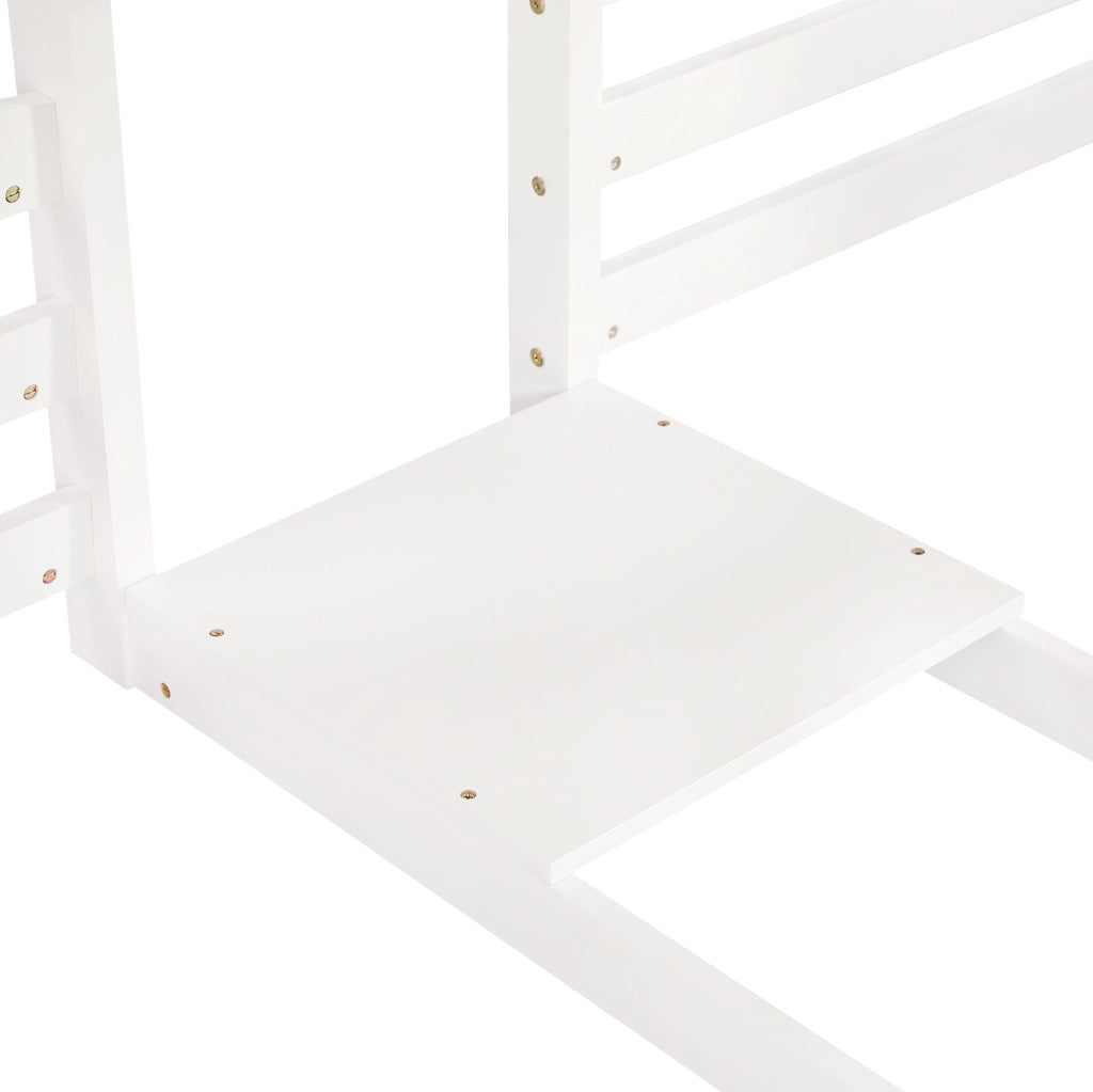 Letto a castello per bambini con scivolo, 3 posti letto e tetto bianco 90x200 cm
