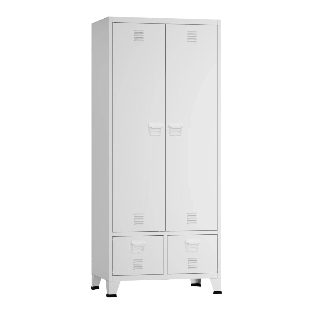 Armadio/scaffale per camera da letto mobile contenitore 180 x 90 x 40 cm con 2 cassetti acciaio bianco 03_0008874