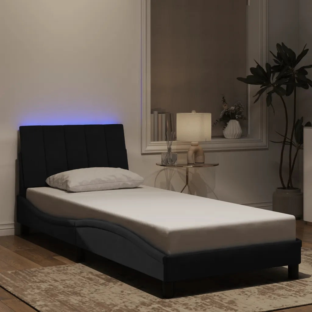 Giroletto con LED senza Materasso Hanko Nero 90x200 cm in Velluto