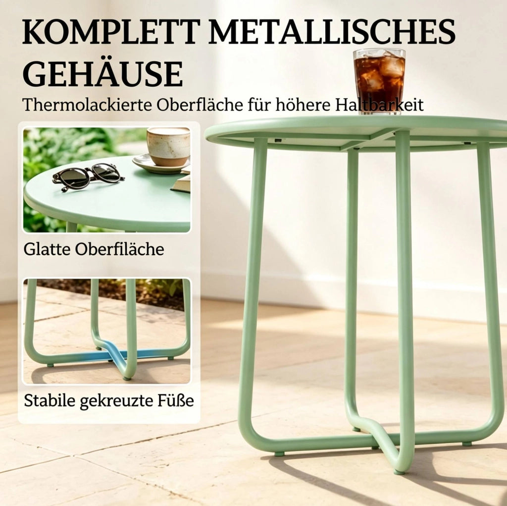 Tavolino da esterno in metallo verde con base a X; ? 48 x 51 cm