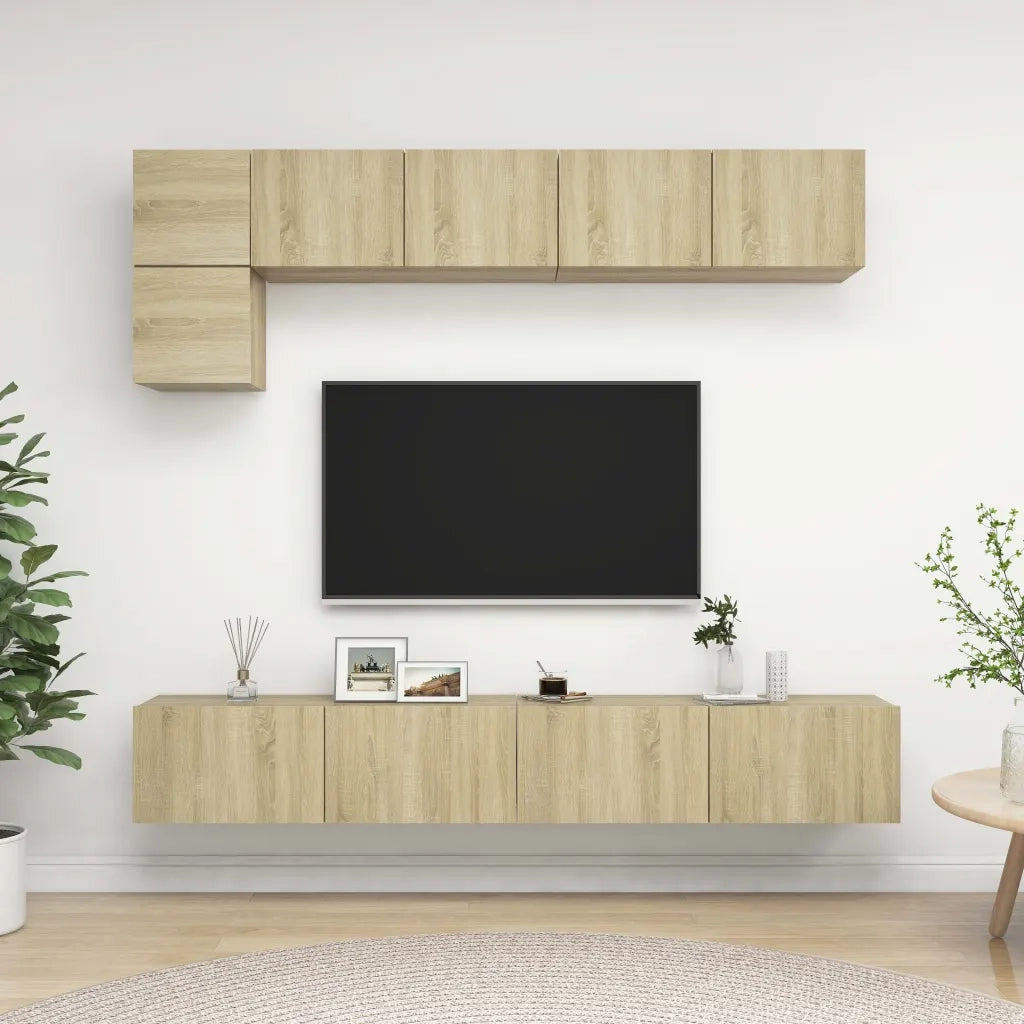 Set di Mobili TV 5 pz-Credenza per TV Rovere Sonoma in Legno Multistrato