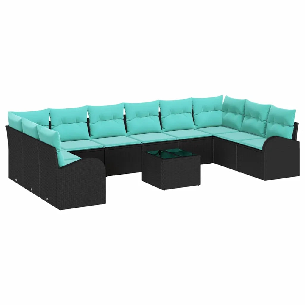 Set Divano da Giardino 11 pcs Nero e Turchese polyrattan 3354905
