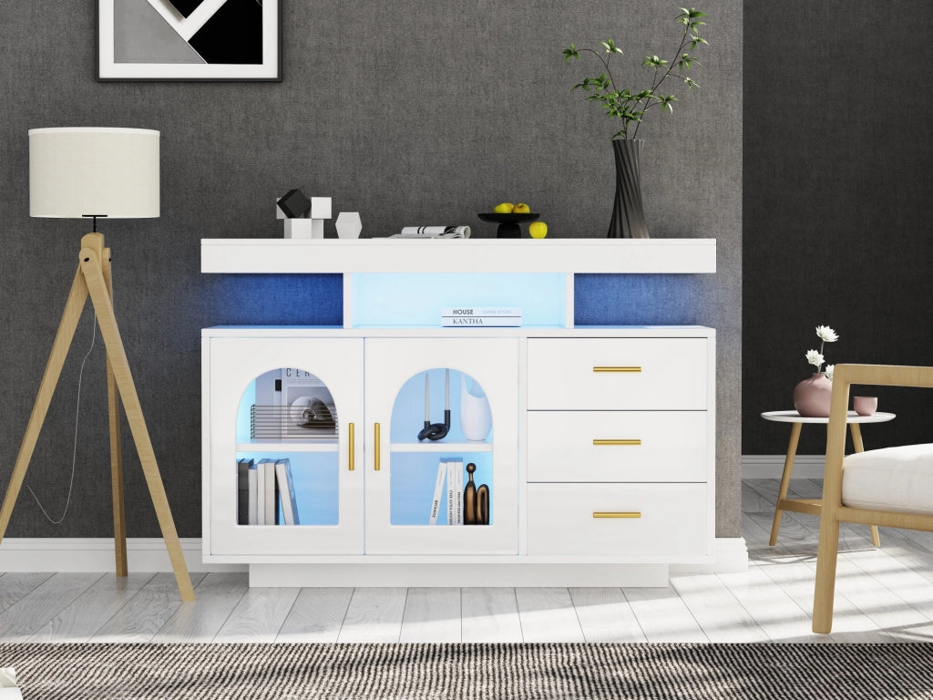 Credenza LED 120x40x80 cm in truciolare e acrilico bianco