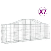 Cestini gabbioni recinzione a gabbia muro di contenimento ad arco 7 pezzi 200 x 30 x 60/80 cm ferro zincato argento 02_0041078
