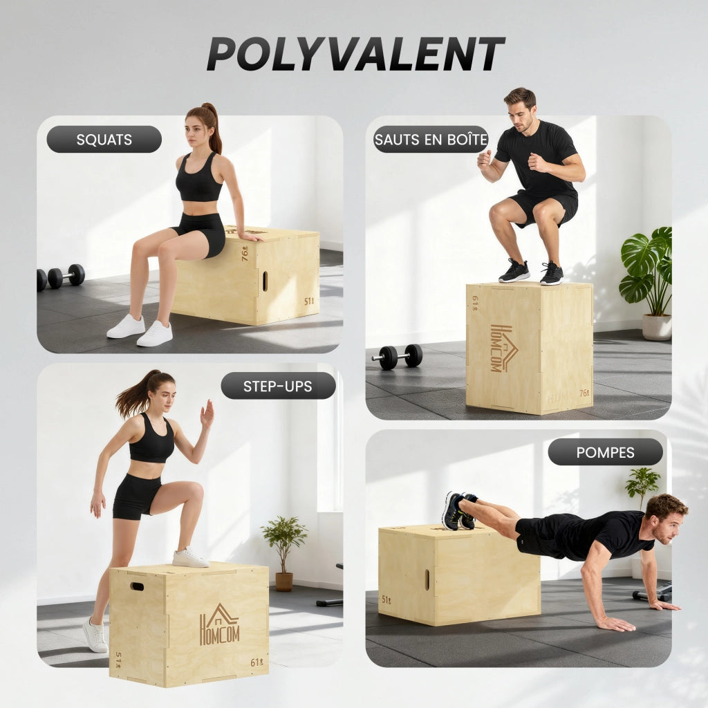 Box Plyometrico per Allenamento 3 in 1 ¨C zephmum ¨C Legno 51/61/76cm
