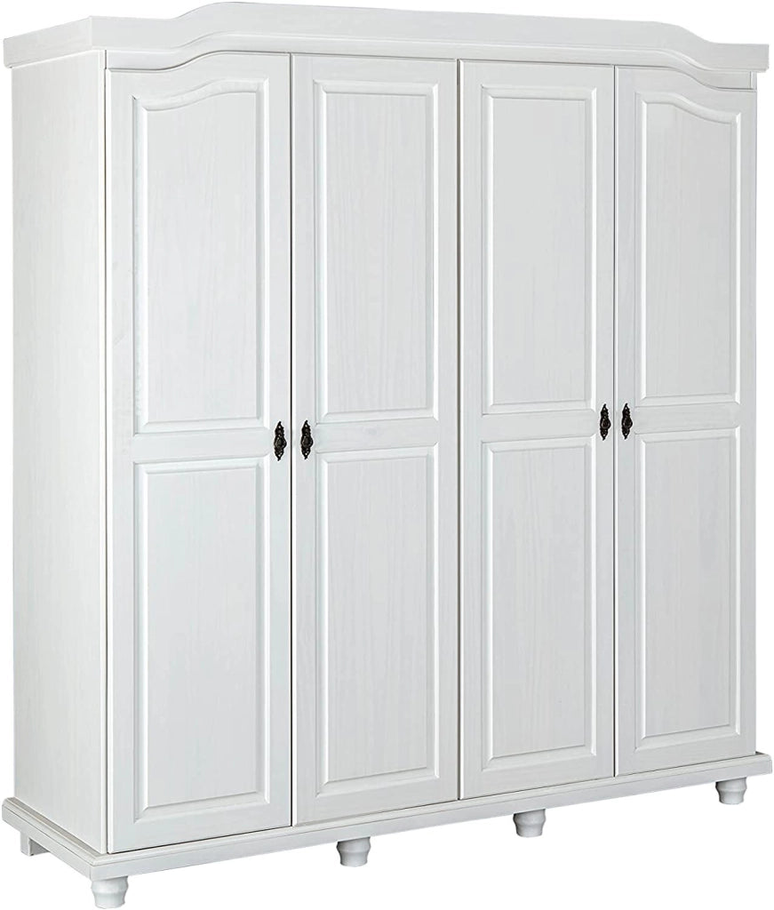 ARMADIO ISNY 4 ANTE CON RIPIANI 182x60x198H PINO MASSELLO VERNICIATO AD ACQUA BIANCO