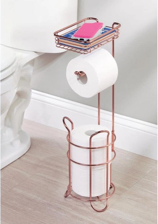 Sostituto di carta igienica per la toilette - libero stante/con spazio aggiuntivo per 2 extra rotoli di carta igienica e griglia/metallo - roségoud