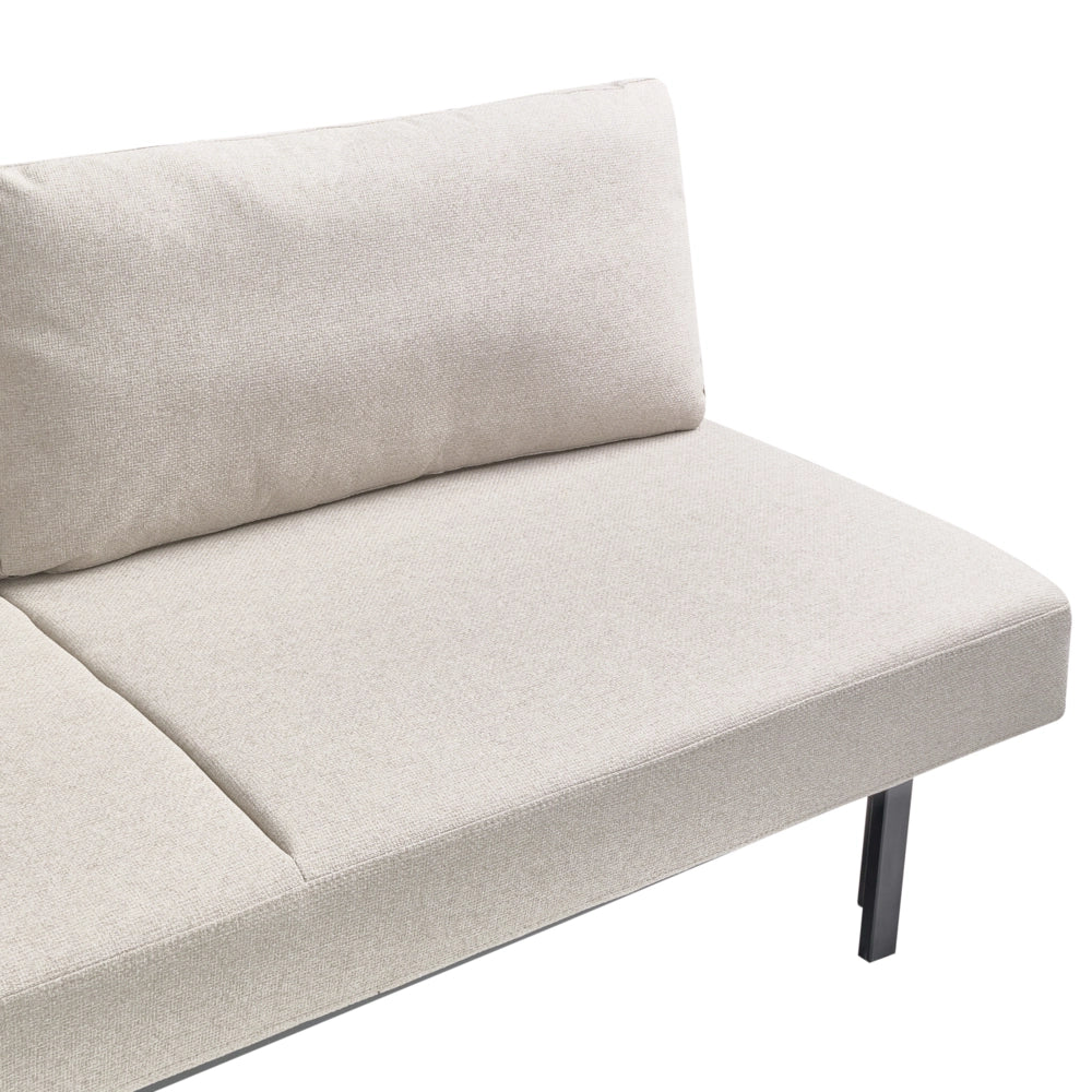 Divano letto bianco sporco Rivestimento in tessuto nero Gambe in ferro Funzione letto Cuscini dello schienale senza braccioli con fodere sfoderabili