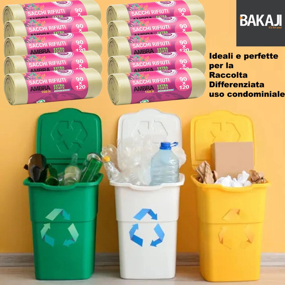 50 x Sacchi per spazzatura Grandi Ambra Trasparenti e Resistenti 90 x 120 cm LDPE