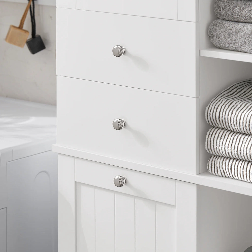 Mobile Alto Con Portabiancheria Apribile Armadietto Da Pavimento Mobile Bagno Bianco 60x37x171cm BZR104-W