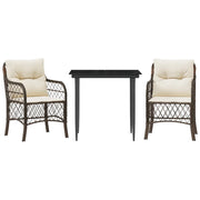 Set Bistr¨° 3 pz | Set Salotto da Giardino con Cuscini Marrone in Polyrattan
