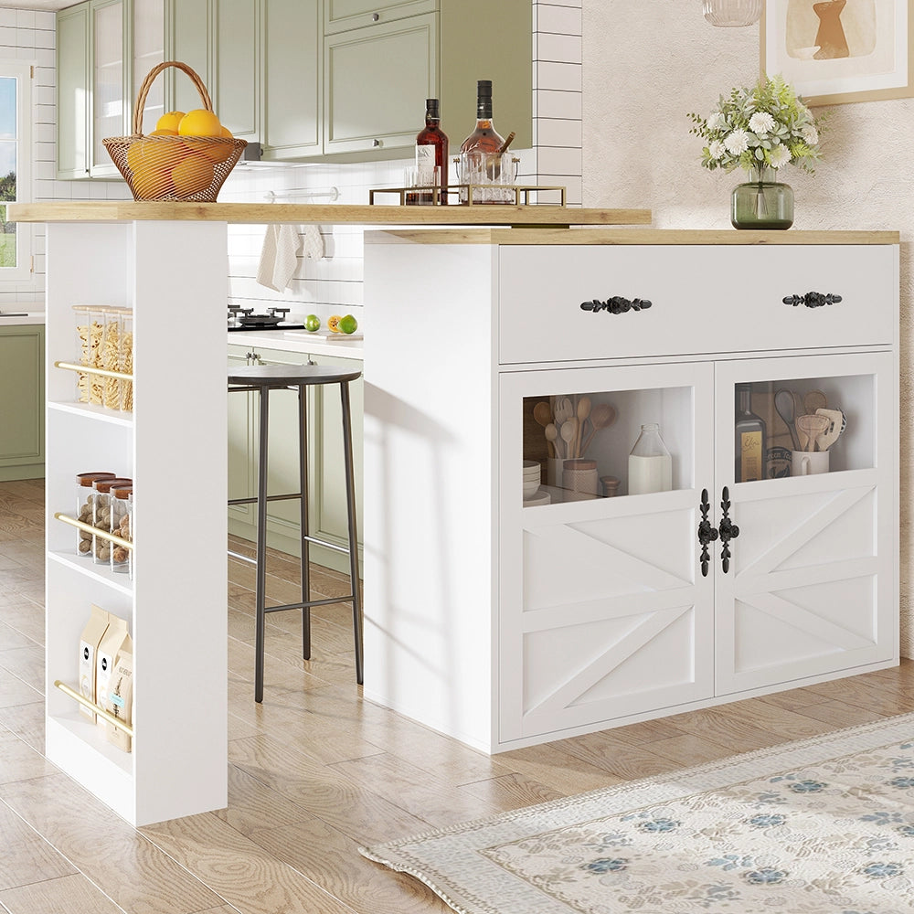 Tavolo Bar Estendibile - Xylo - 138-204??39??104 cm - Bianco con Ripiani