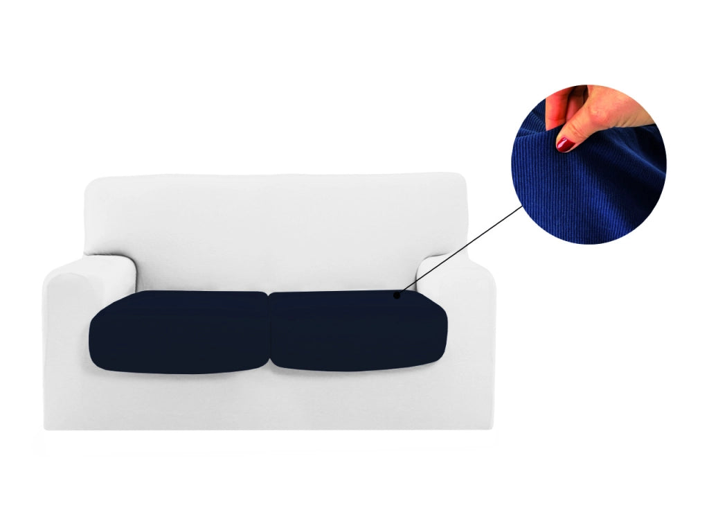 Copriseduta Sofà Elasticizzato Tinta Unita Smile Tessuto Millerighe - Seduta 4 Posti - Blue