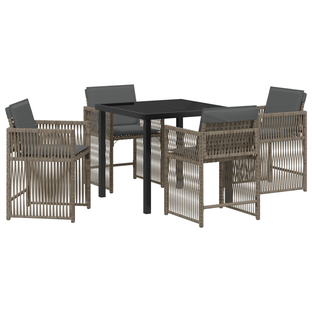 Set da Pranzo per Giardino 5 Pezzi con Cuscini in Rattan Poliestere Grigio