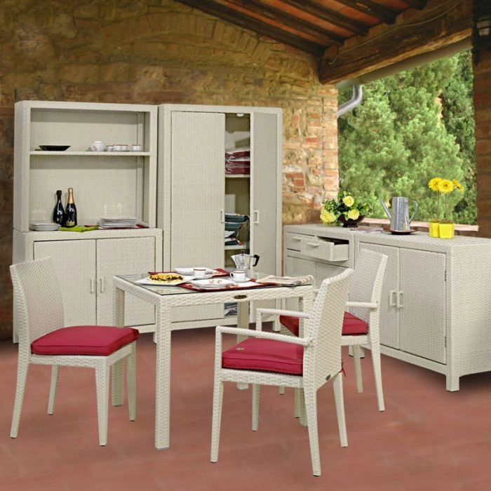 Armadio da esterno in wicker 100x50xH80 cm, con 2 ante e 2 cassetti - Armadio Da Esterno In Wicker 100x50xh80 Cm, Con 2 Ante E 2 Cassetti Colore White (bianco Decapato) Colore: Java, Materiale: wicker
