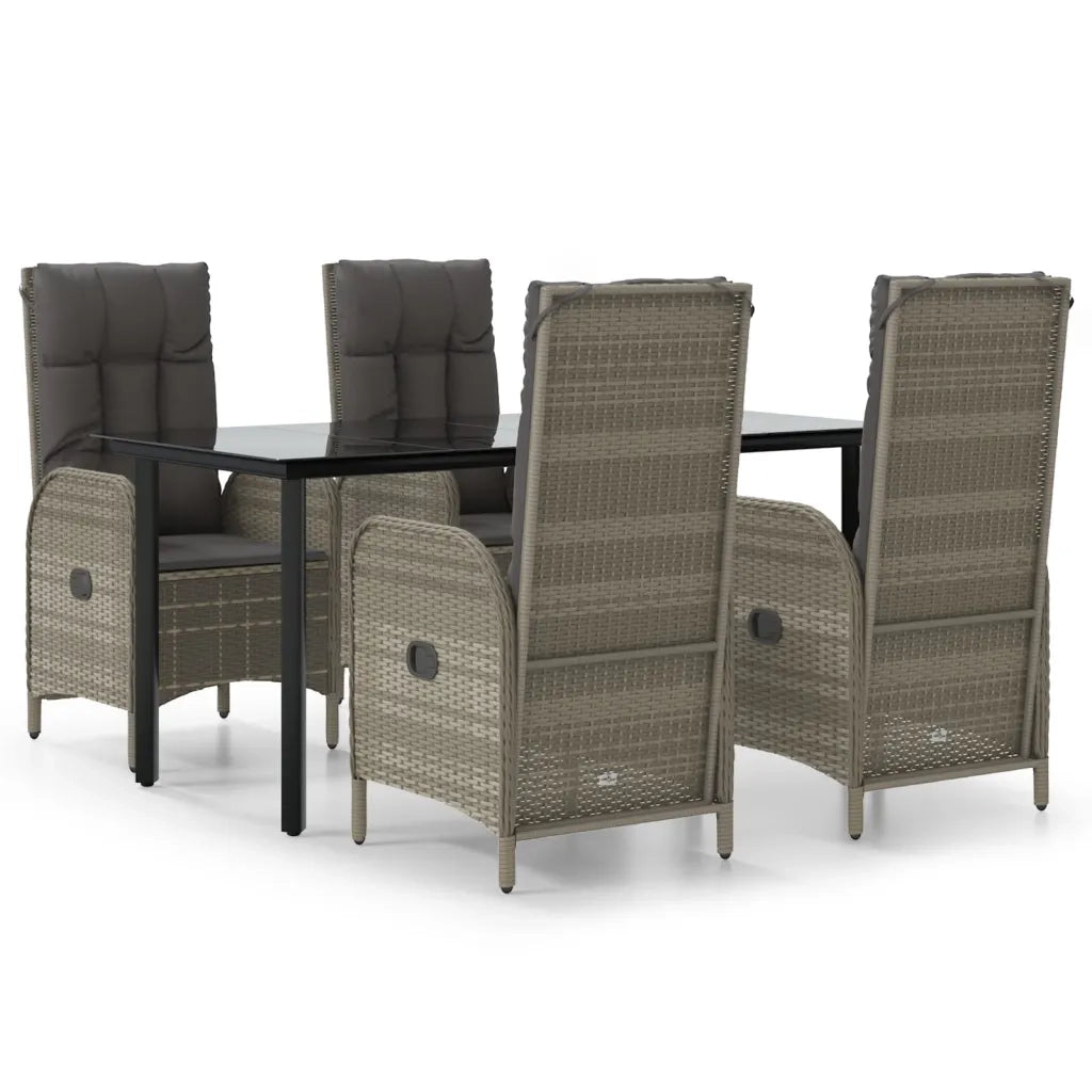 Set da Pranzo Giardino 5pz Nero e Grigio con Cuscini Polyrattan 3185201