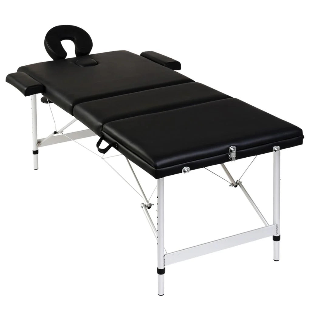 Lettino da massaggio pieghevole a 3 sezioni con struttura in acciaio inox nero 02_0001888