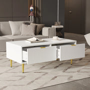 Tavolino da salotto bianco con accenti dorati e due cassetti