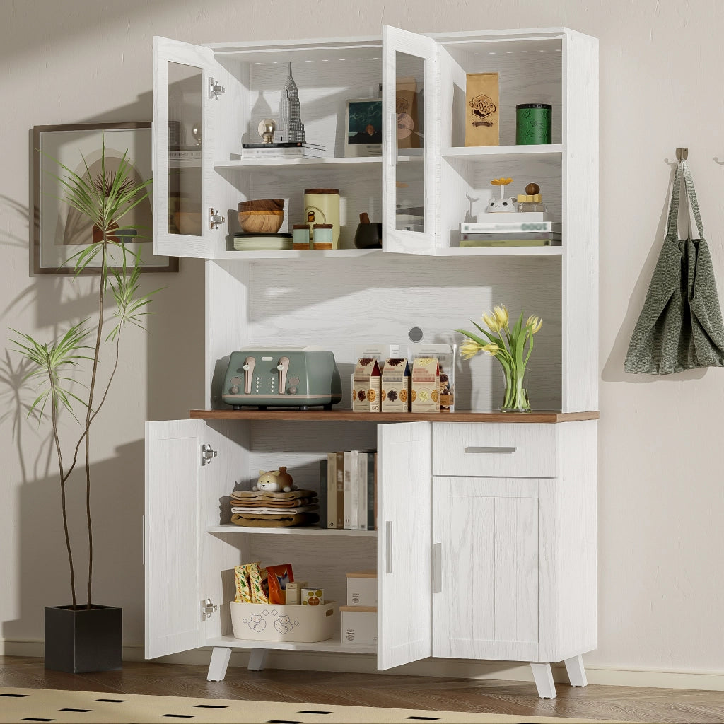 Credenza alta con 5 ante e 1 cassetto - per soggiorno - 114×40×190 cm - bianco e marrone