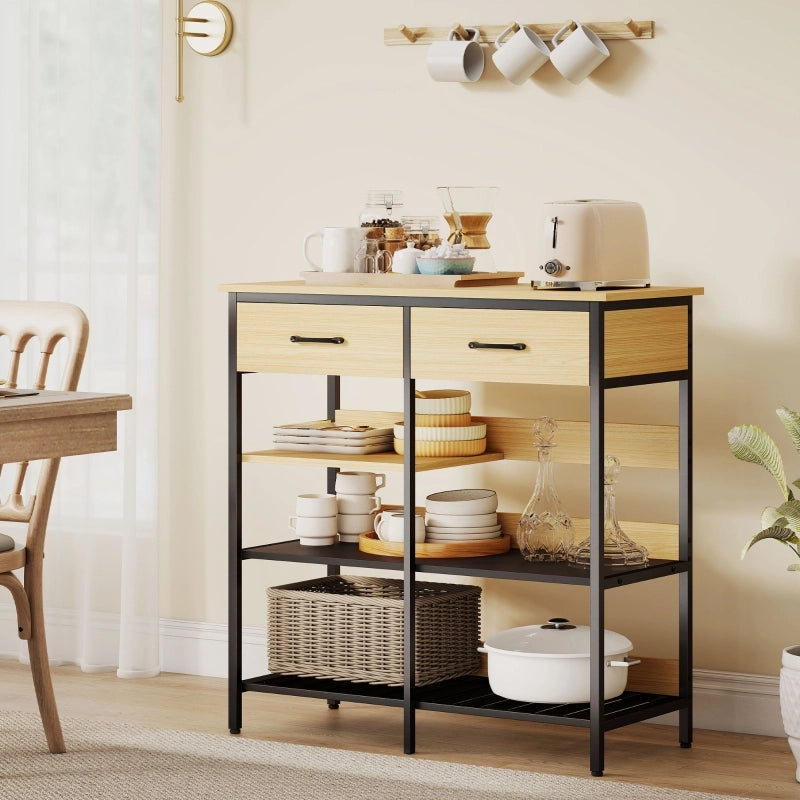 Credenza con 2 cassetti e 3 ripiani aperti stile industriale per cucina e soggiorno 90 × 40 × 91 cm