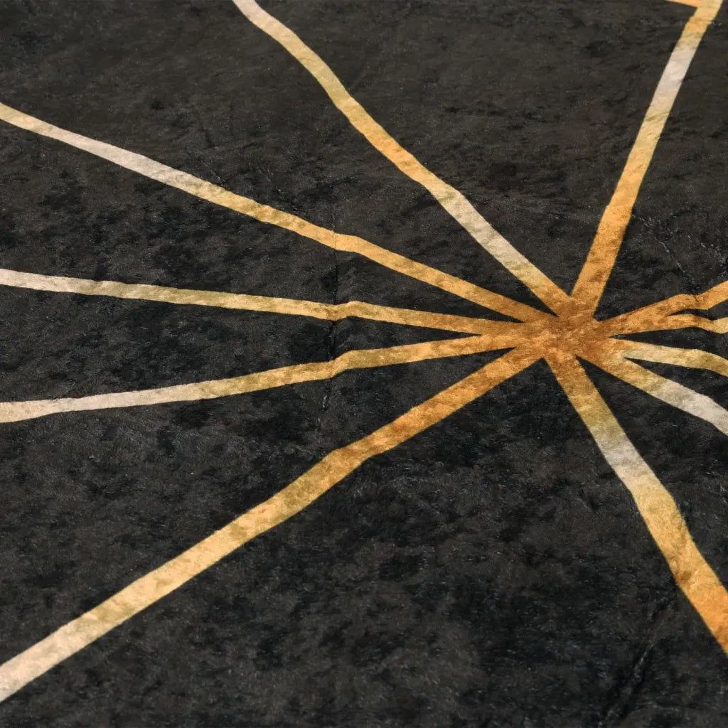 Tappeto Lavabile Nero e Oro Ã˜ 120 cm Antiscivolo