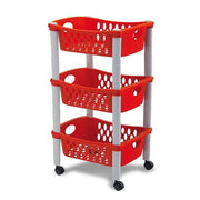 Carrello da Cucina in Plastica Otello 3 Cassetti Rosso 40 x 30 x 70 cm