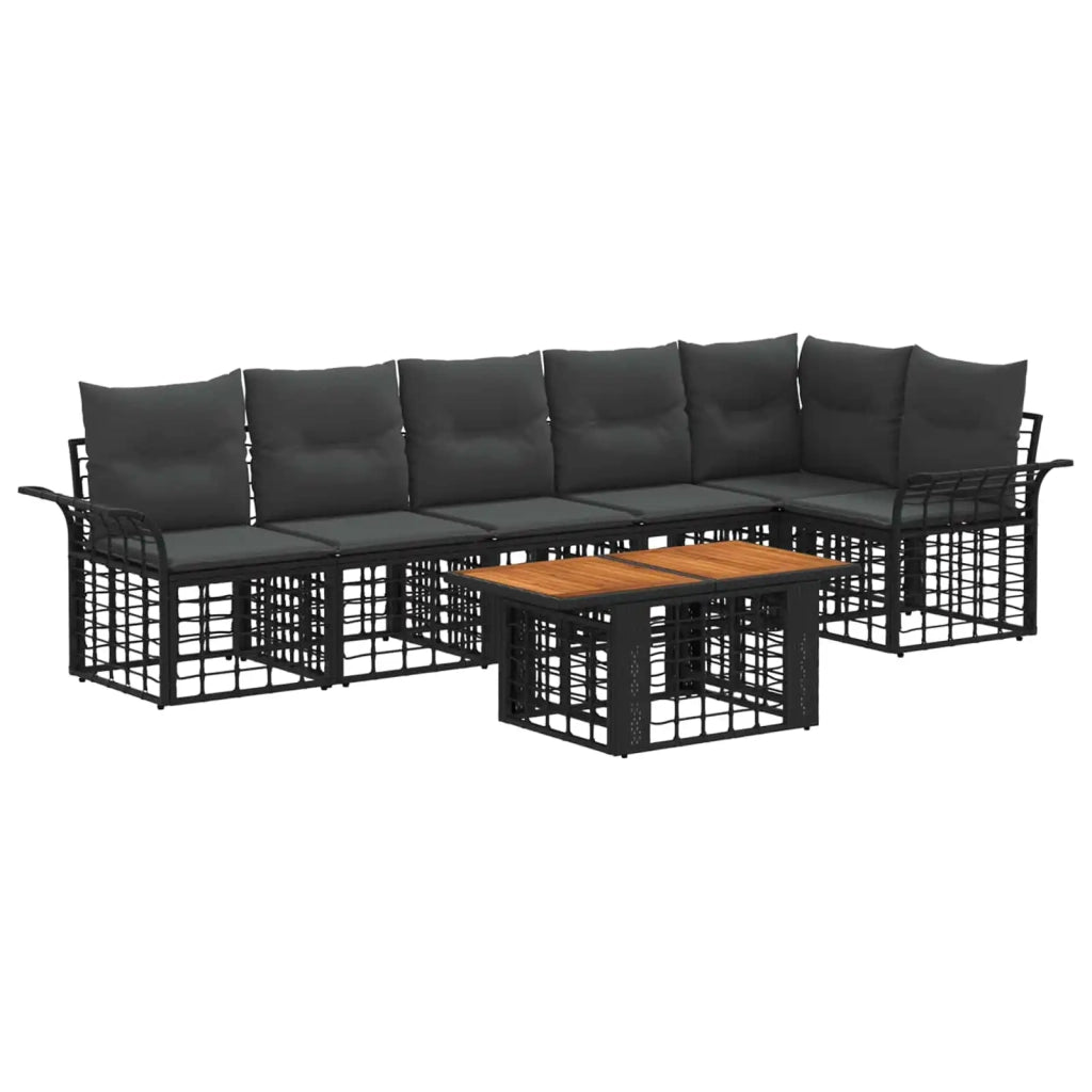 Set Divano da Giardino 7 pz Nero e Grigio scuro polyrattan 3437979