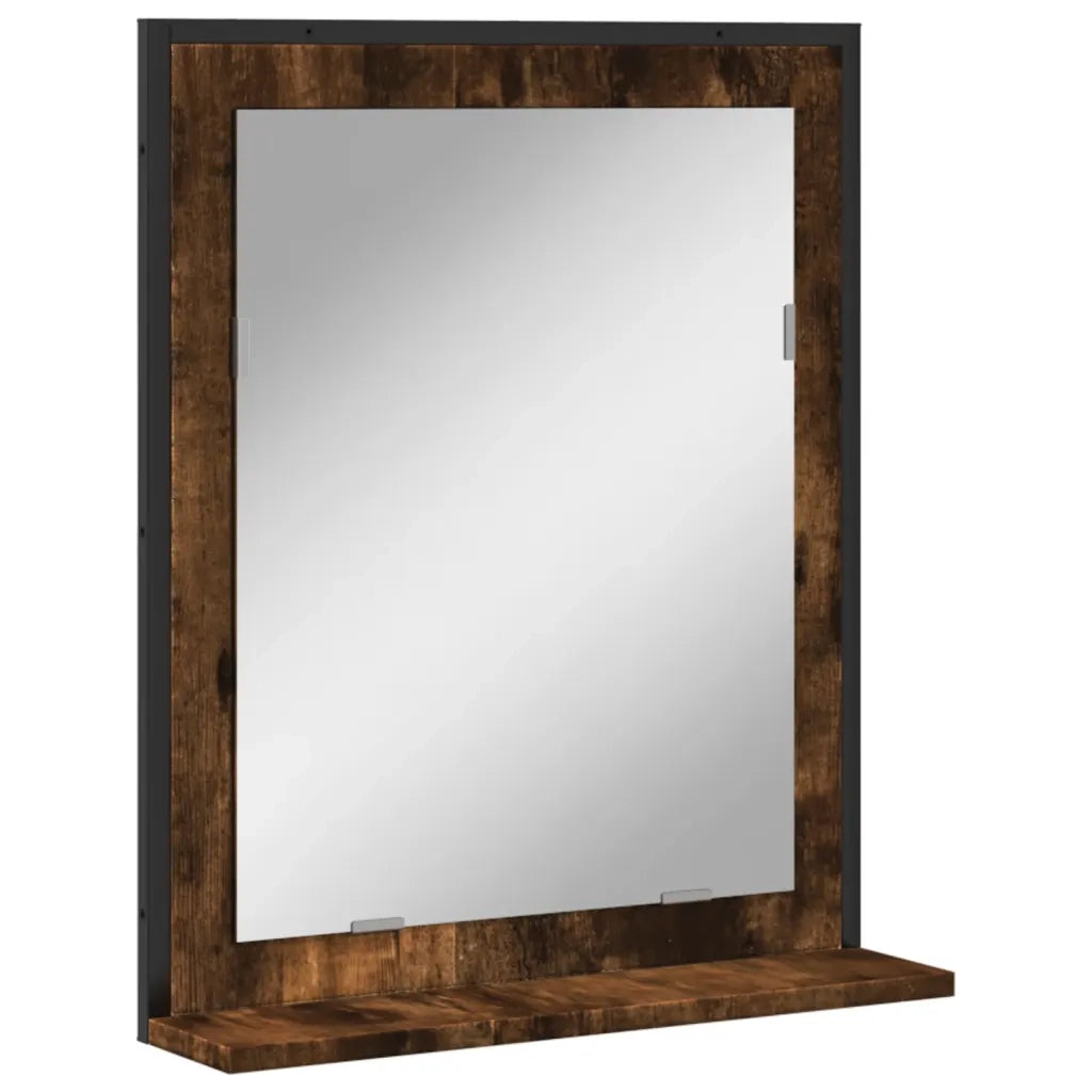 Specchio Bagno con Ripiano-Mensola con Specchio Rovere Fumo 50x12x60 cm Multistrato