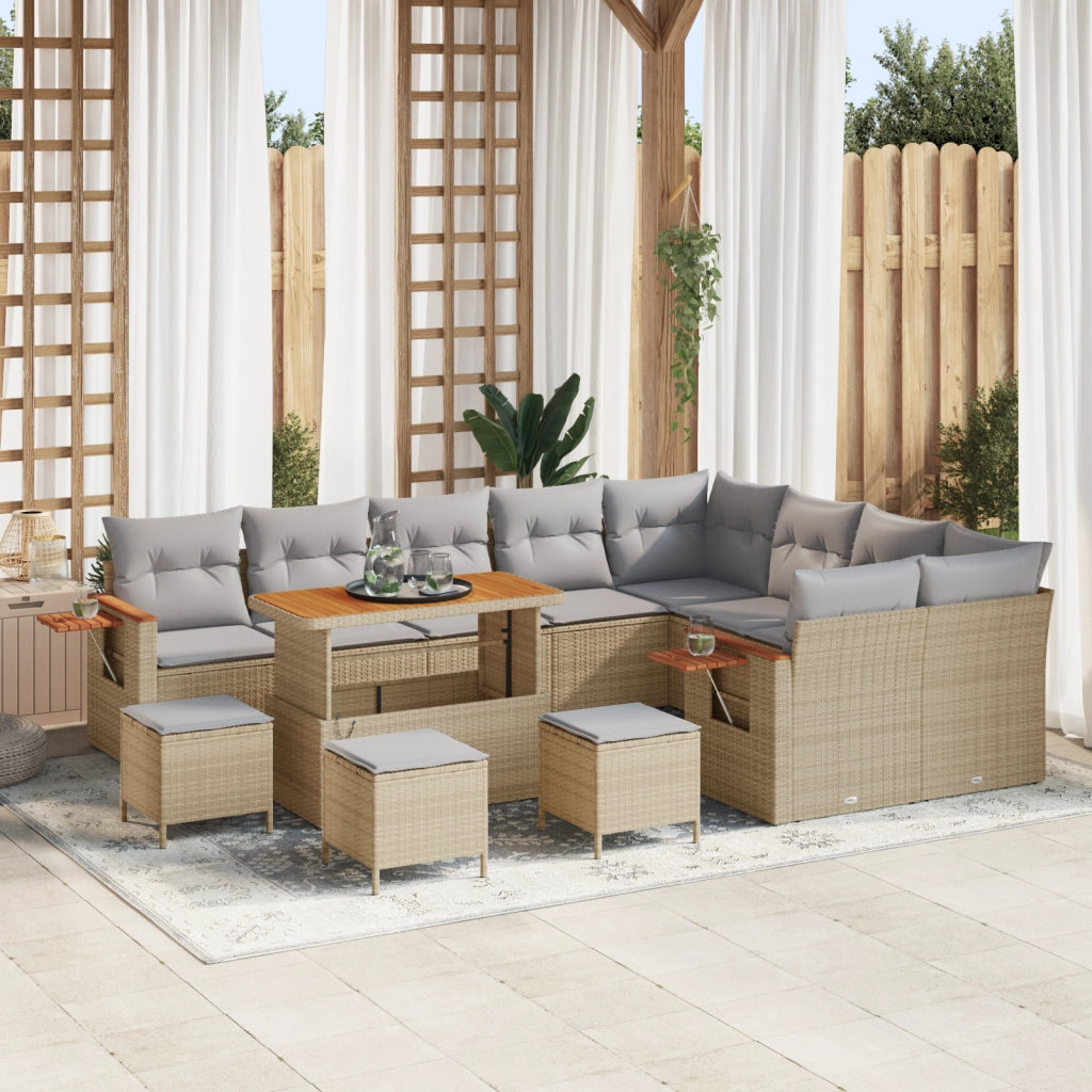 Set Divano Giardino 13 pezzi con cuscini Beige Polyrattan Acacia