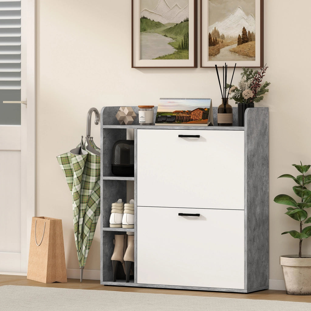 Scarpiera Moderna con 2 Cassetti ¨C Zephmum ¨C Bianco Grigio 83x24x90,5cm