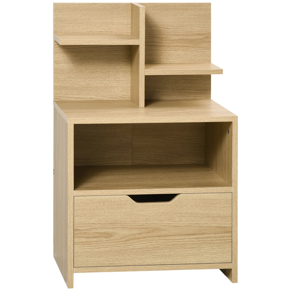 Comodino con cassetto, nicchia e ripiani effetto legno ¨C zephmum ¨C naturale 45x35x73 cm