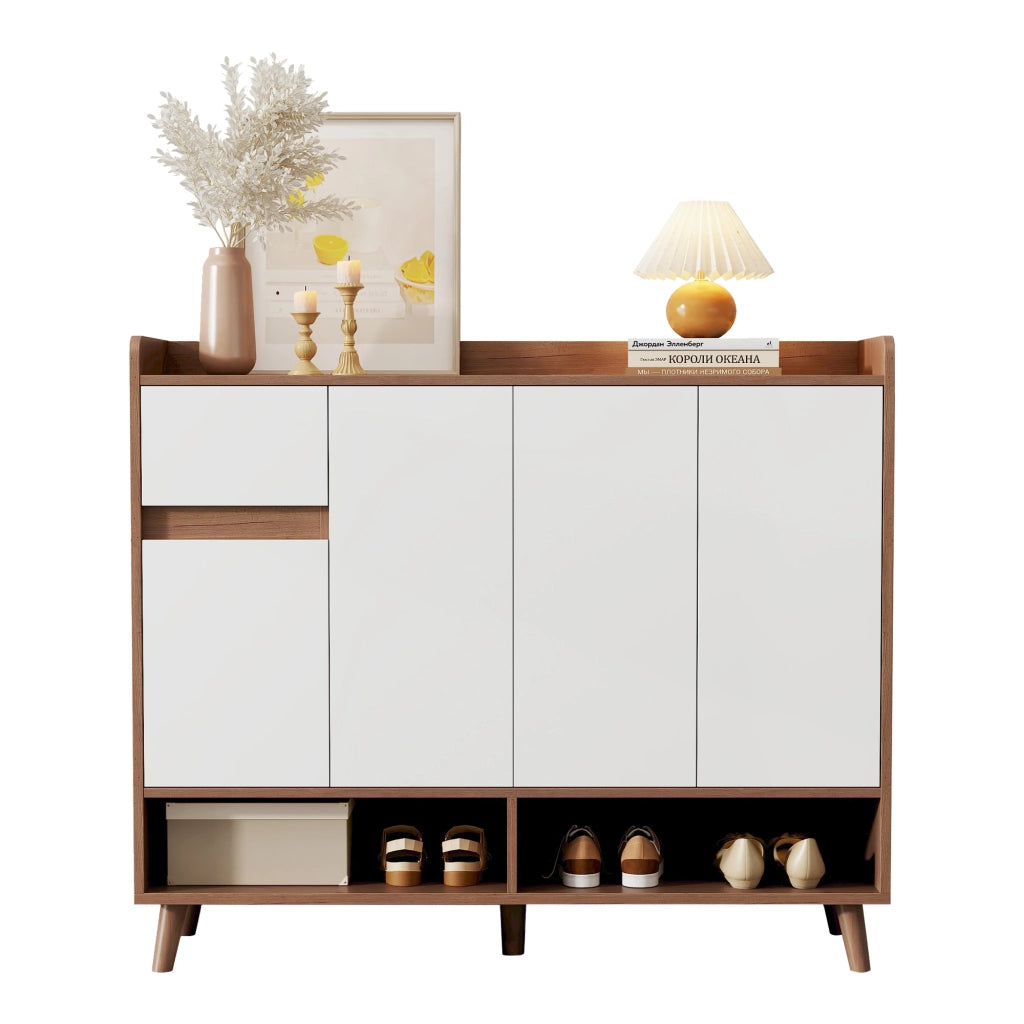 Mobile Ingresso Multiuso con 4 Ante e Cassetti ¨C MINIMAL ¨C Bianco/Naturale 120x35x99