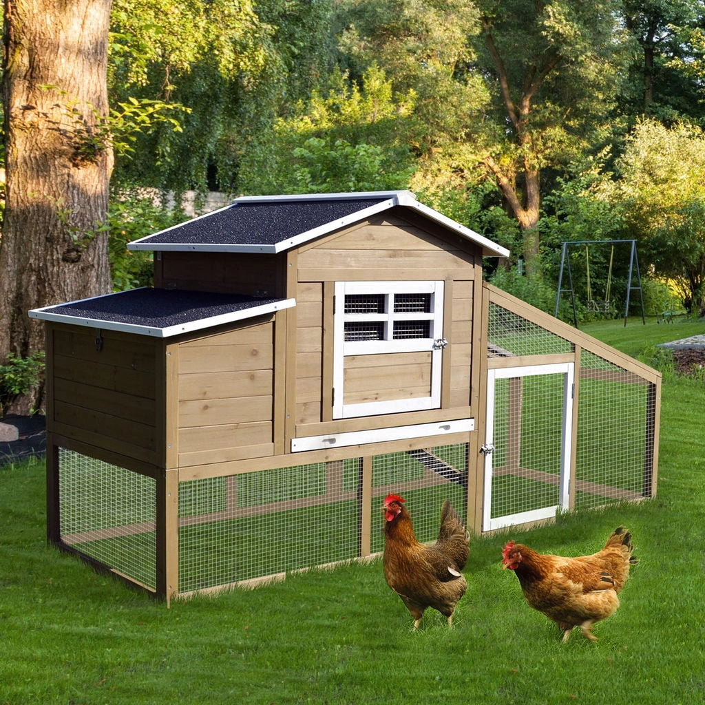 POLLAIO DA GIARDINO PER GALLINE CON CORSA E ZONA DI NIDIFICAZIONE VASSOIO ESTRAIBILE, 200X80X105CM
